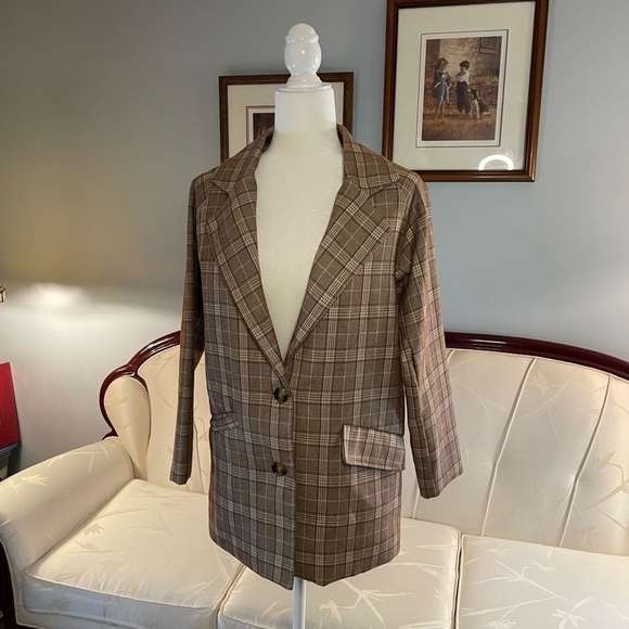 Plaid Oversized Brown Blazer Size Small - Picture 7 of 9